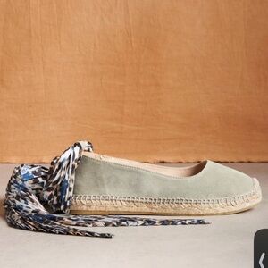 Giamo Women’s Espadrille Wedge Flats with Printed Ribbon Ties Sage EU 37 Size 6